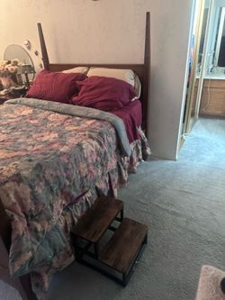 Antique full four poster bed with stairs