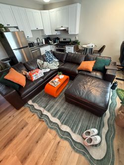 Genuine Leather Sectional Couch Espresso Brown