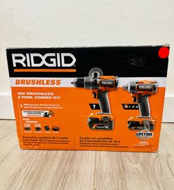RIDGID 18V Brushless  Combo with Hammer Drill, Impact Driver, (2) Batteries (4.0A - 2.0A)and charger