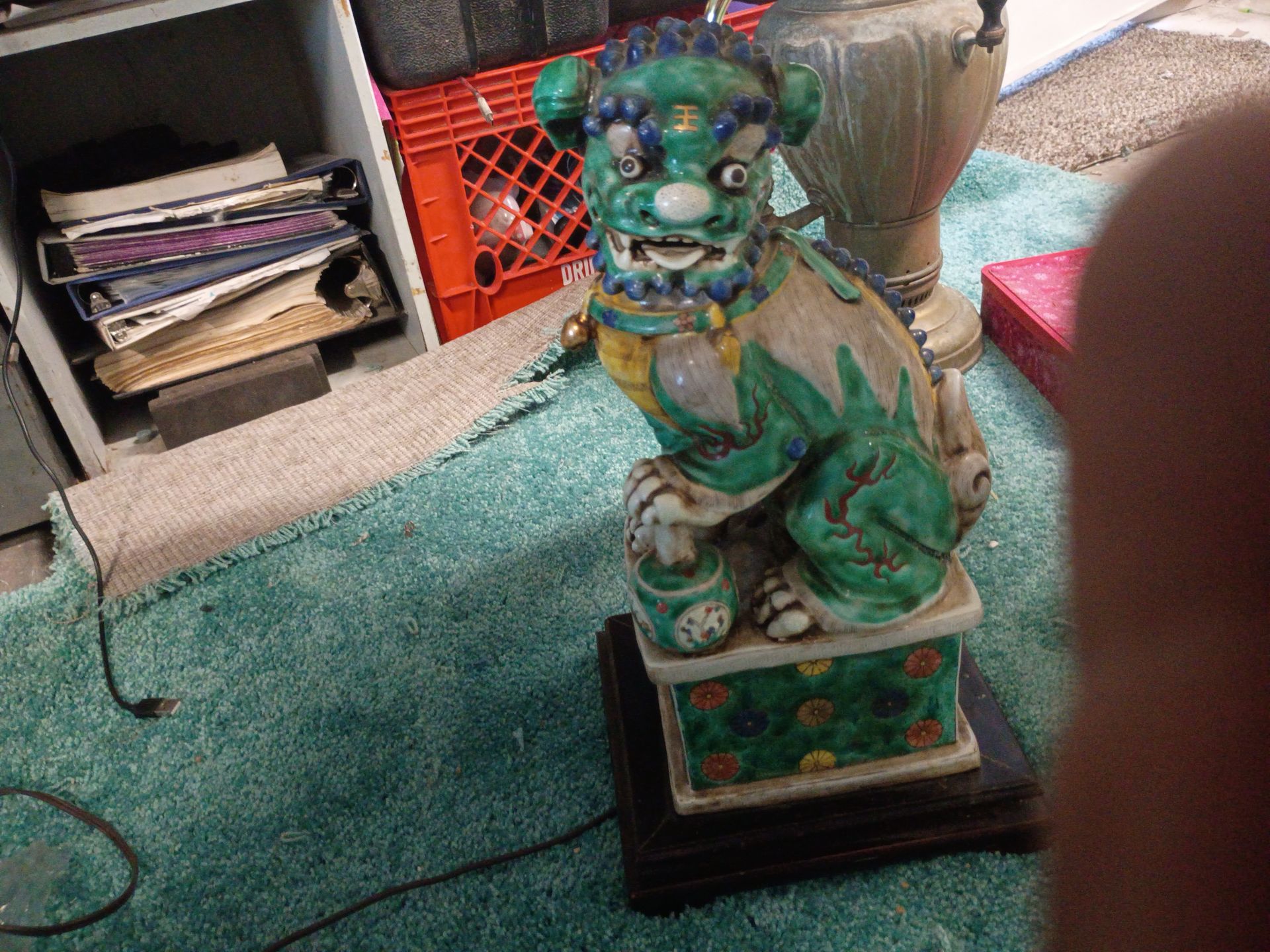 Pair of Antique Chinese Famille Verte Foo Dog Lamps