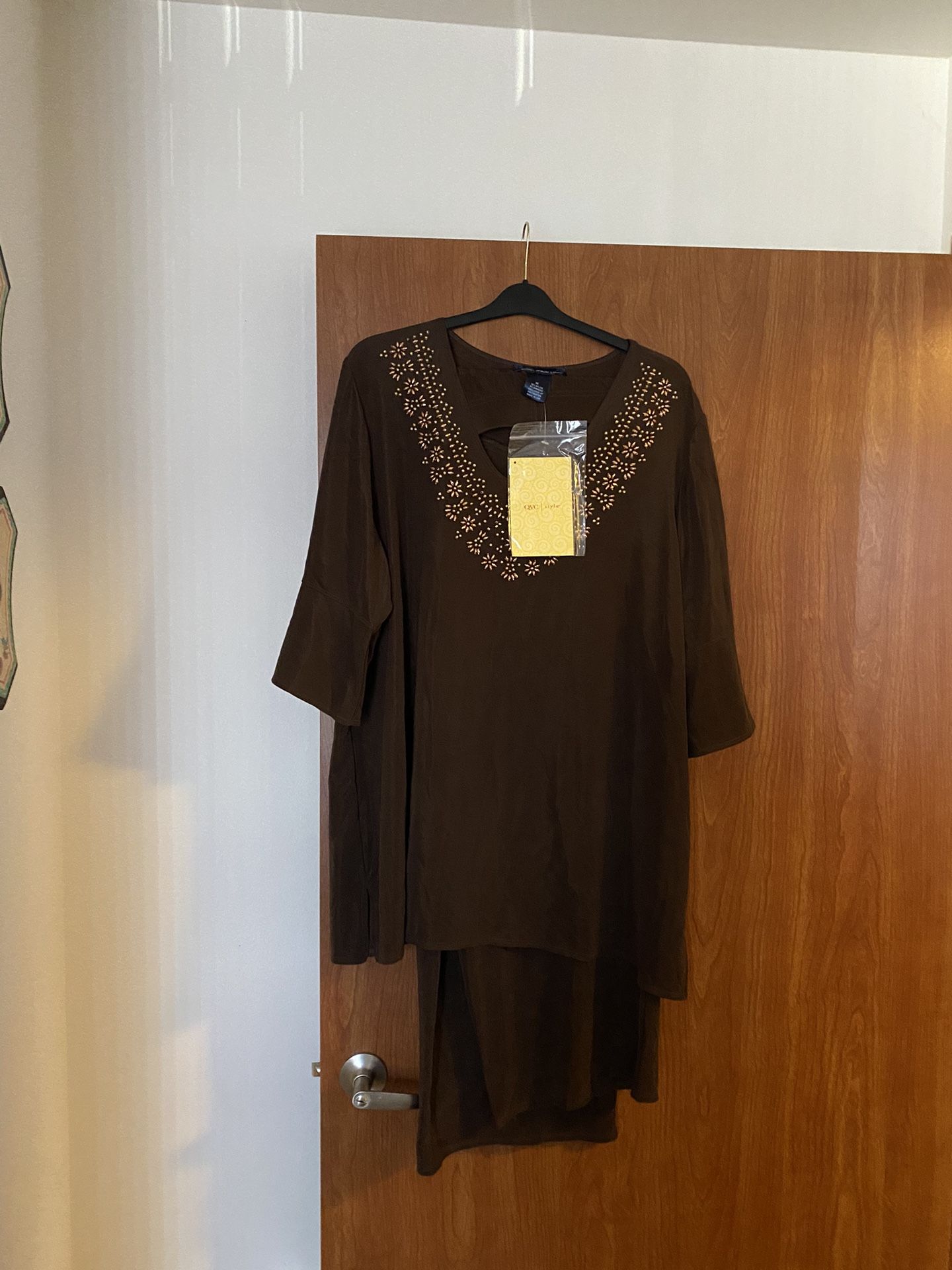 Susan Graver Style Tunic Shirt & Wide Leg Pant Set 3XL