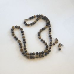 Tigers eye necklace gold plated necklace and earrings set