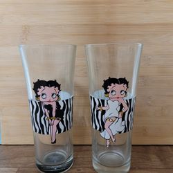 2pc Vintage Betty Boop Glass Cup Black/White 