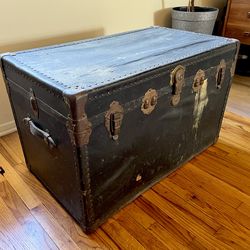 Vintage Black Steamer Travel Trunk