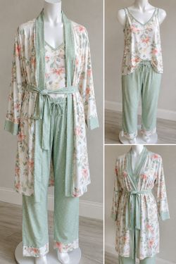 Flora Nikrooz 3-Piece Floral Lounge Set | XL | Robe, Tank & Pants