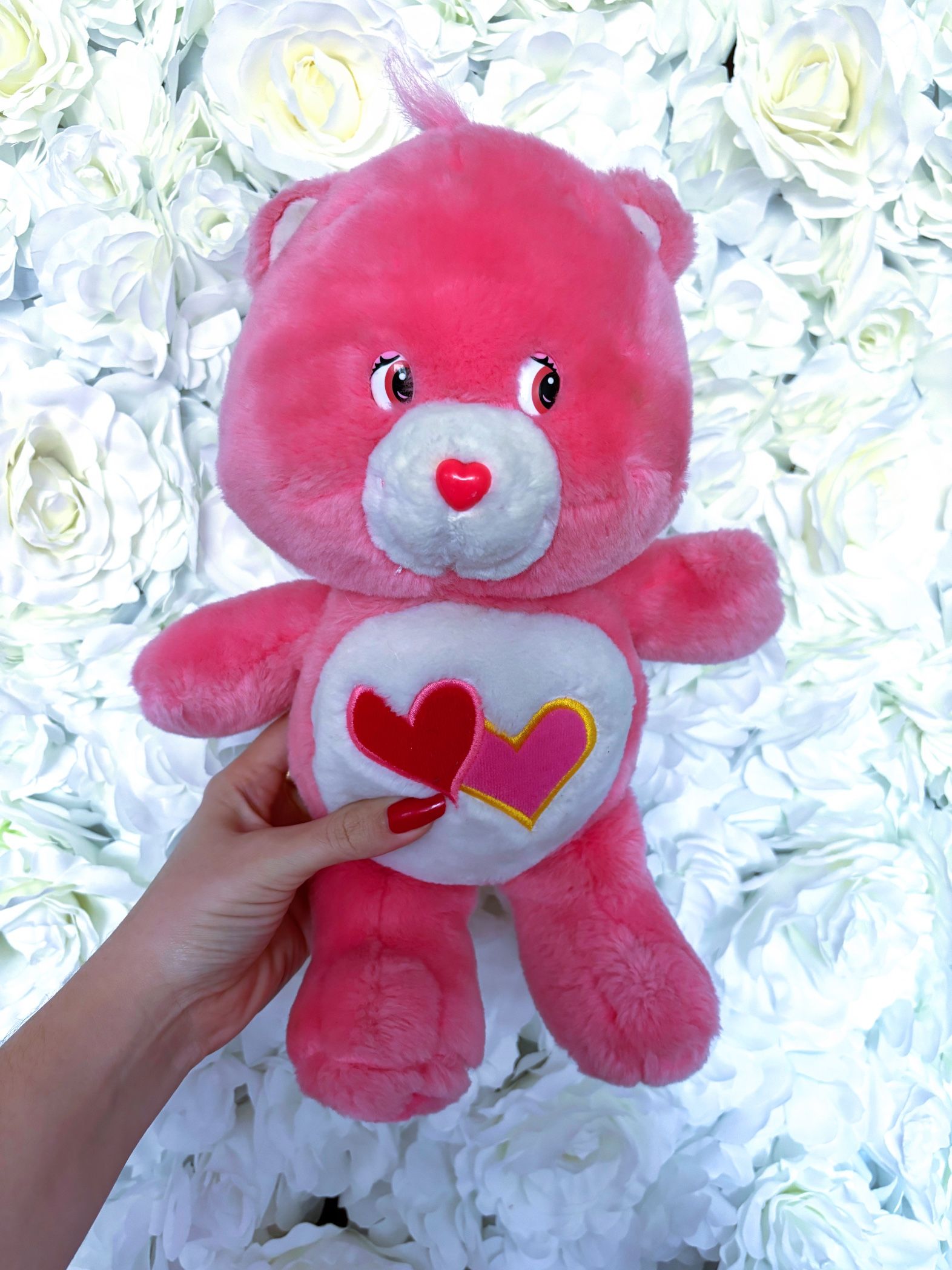 ✨VINTAGE PINK CARE BEAR 13” LOVE HEARTS 2002  LOVE-A-LOT CARE BEAR✨