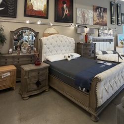 King Bedframe, Dresser, Mirror And Nightstand 