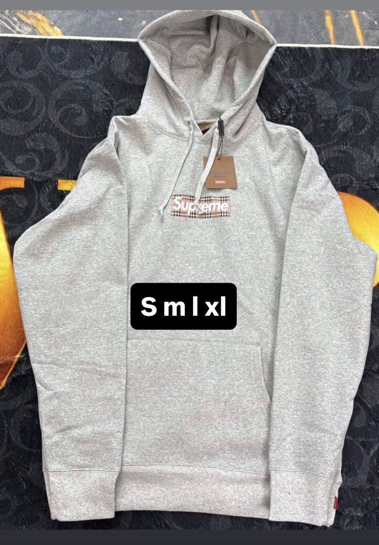 gray supreme/burberry hoodie