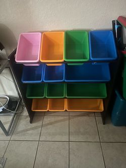 Toy storage with bins
