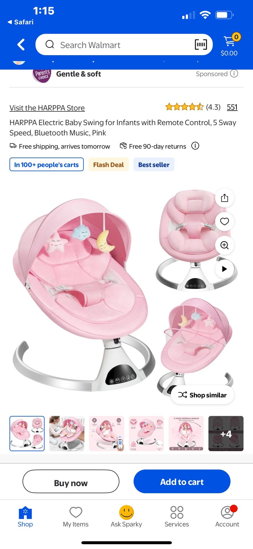 Pink Bluetooth Baby Swing