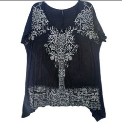 SKINNY MINNIE Tunic Flowy Hippie Blouse Top Sharkbite Shirt 2X V-neckline U.S.A.