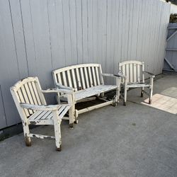“Shabby Chic” Vintage Solid Wood Garden Patio 3-Piece Furniture Set ✨1-Day DIY Paint👉Perfection!✨