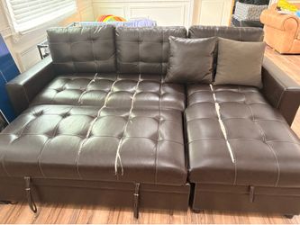 Brown leather coach