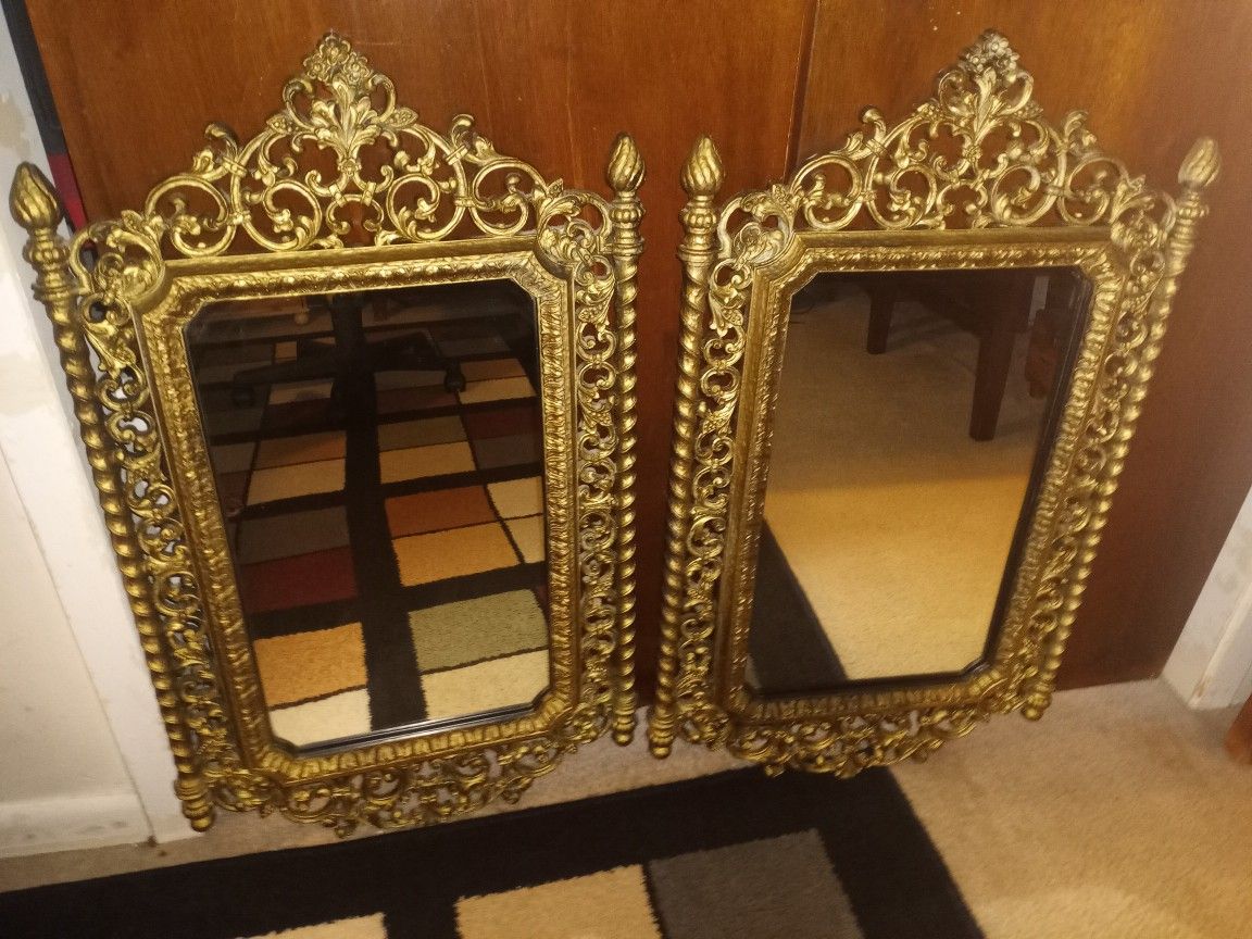 Pair Of Gold Hollywood Regency Wall Mirrors