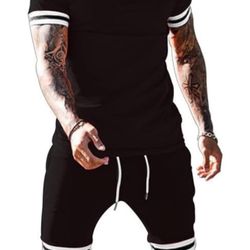Mens Short Sets 2 Piece Outfits Fashion Summer Tracksuit Casual Shirt Shorts Slim Fit Athletic Sports Sweatsuit