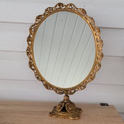 Vintage Regency Standing Adjustable Rose Gold Tone Filagree Mirror