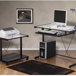 Glass Desk W/glass Computer Printer Desk