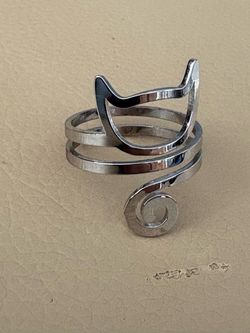 Adjustable Silver Cat Ring