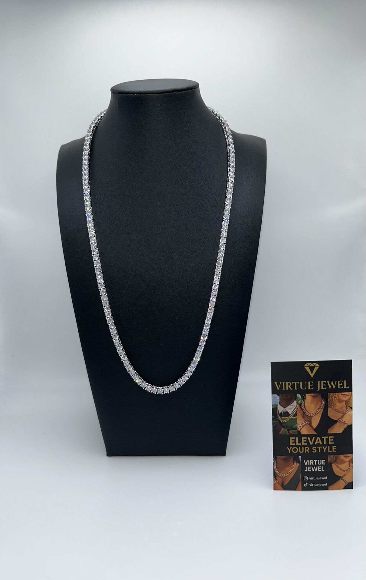 4mm Elegant Tennis Chain Silver White Gold Plated 22inch & 24inch
