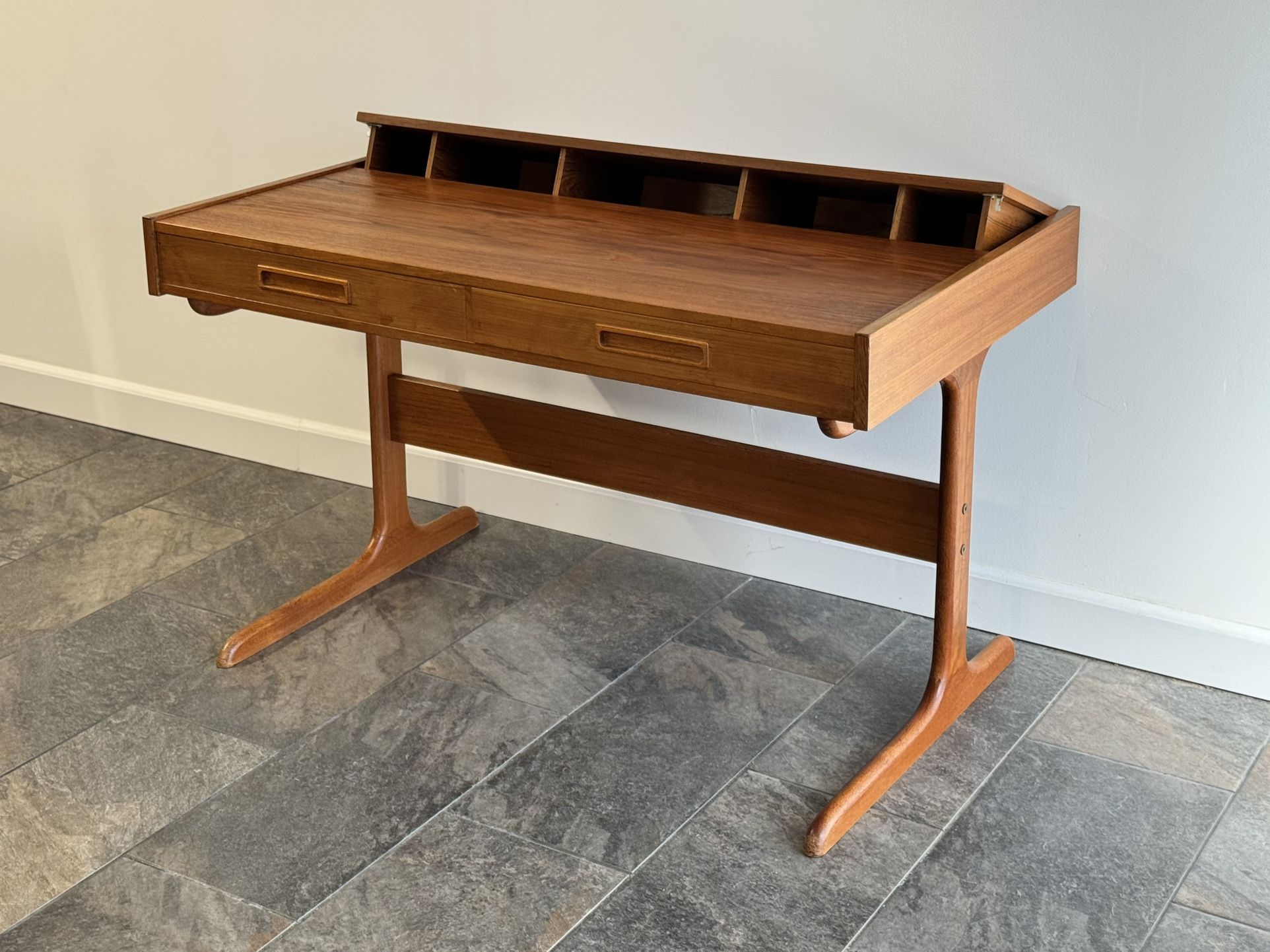 Mid Century Danish Teak Pop Up Top Writing Desk