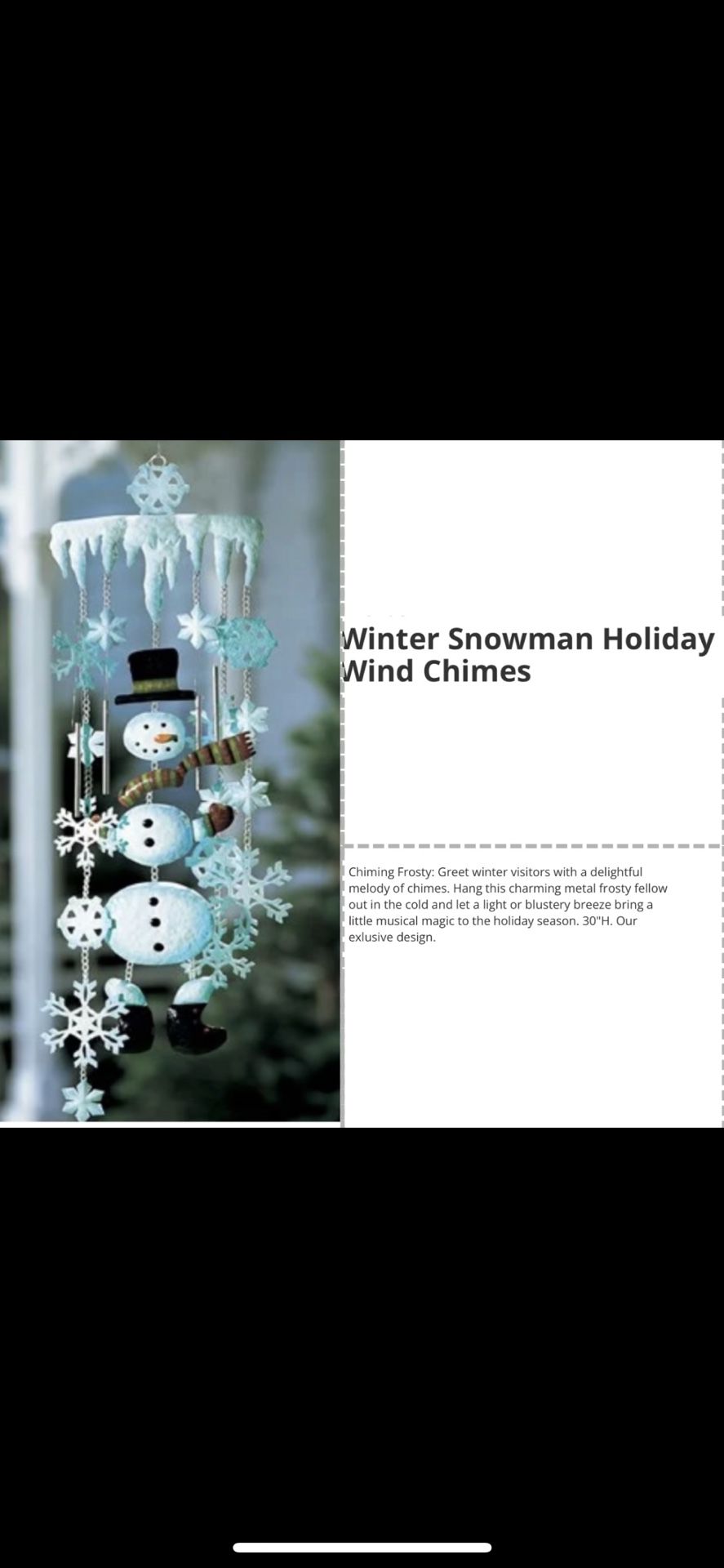 Winter Snowman Holiday Wind Chimes