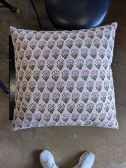 19" Floral Throw Pillow – Neutral Pink & Green