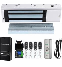 Door Access Control System 1200lbs Magnetic Lock Kit with Remote Control Stainless Steel Exit button
