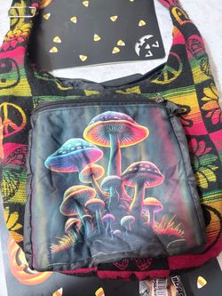 Cotton-hemp hobo crossbody bag mushroom graphic