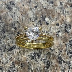 Pandora Gold Tone Plated Sparkle Double Band Heart Ring Size 6