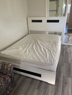 Queen Size Bed Frame + Mattress – Good Condition