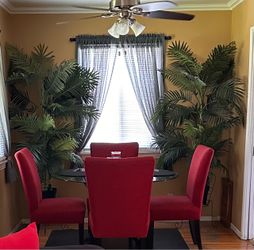 Red  Fabric Dining Table Chairs