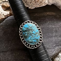 Natural Turquoise 925 Silver Ring Sz 8. #48604