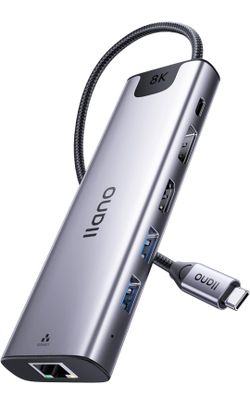 llano Estación de acoplamiento USB C a Displayport Dual Monitor 8K @30Hz, 4K @144Hz, 6 en 1 USB C Hub con HDMI2.1, 100W PD, 1Gbps LAN, 3 USB 3.0 para