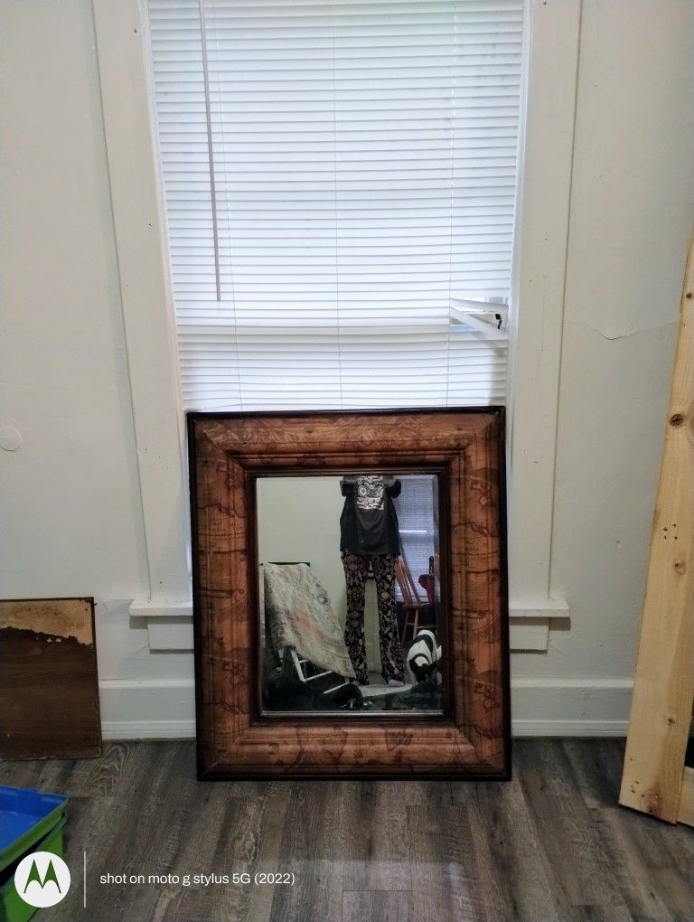 Vintage/Antique Mirror With Real Leather World Atlas Frame