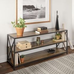 2 Shelf Wide Bookcase or tv entertainment Barnwood meta
