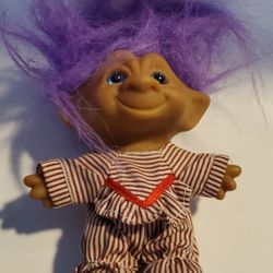 4" Vintage Troll Doll Figurine Purple Hair PJ's