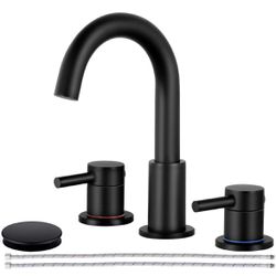 Qomolangma Black Bathroom Faucets for Sink 3 Hole, 8 inch Widespread Bathroom Faucet, 2-Handle Bathroom Sink Faucet, 360° Swivel Spout Lavatory Sink F