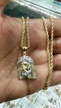 10k gold rope chain 2.5 mm 3.4 grams 24inc long $150 10k gold jesus 5 grams cz $250