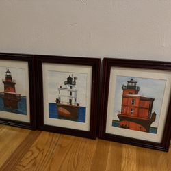 Set of Three Chesapeake Bay Lighthouse Framed Art Prints