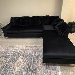 Brand New Black Velvet L Shape Sectional Sofa With Pillows | Pay After Delivery 🚚