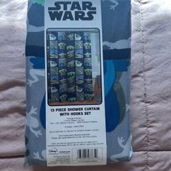 Disney Star Wars Grogu Shower Curtain W/rings