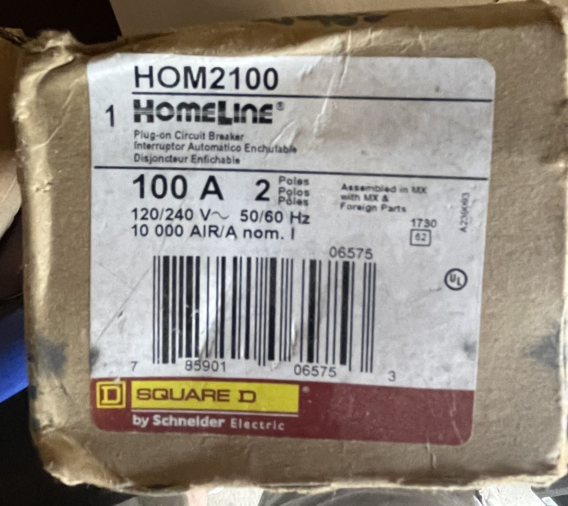 Square D by Schneider Electric HOM2100CP Homeline 100-Amp Two-Pole Circuit Breaker (Pack of 1)