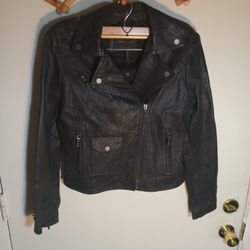 BCBG Max Azria Black Leather Cropped Motorcycle Jacket