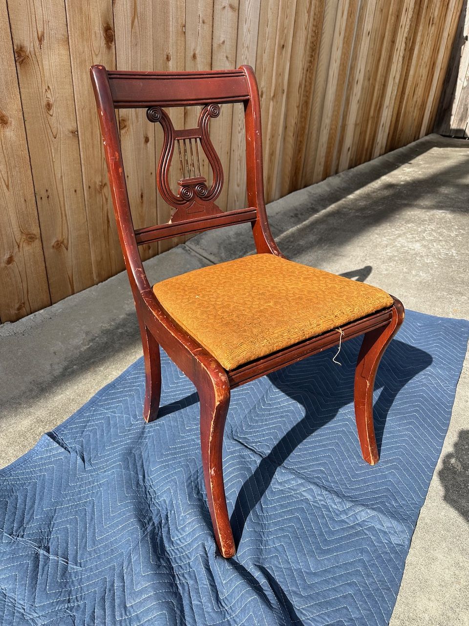 Antique Dining Side Chair Solid Wood Harp Back - Duncan Phyfe Lyre