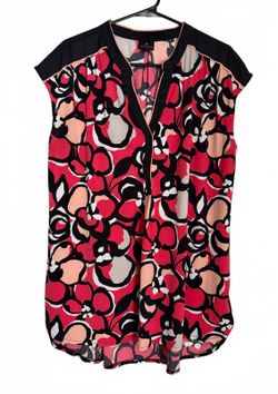 Worthington Women's Knit Sleeveless Blouse XL Extra Large Pink Black Retro