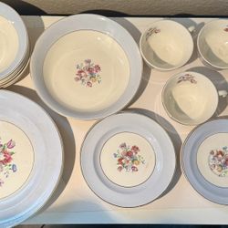 Vintage 24pc French Saxon China Set - Floral & 22K Gold Trim