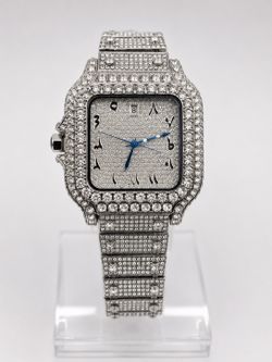 Fully Iced Out Luxury Watch-Silver Tone