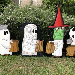CHARLIE BROWN, LUCY, PIG PEN & RACCOON - PEANUTS GREAT PUMPKIN HALLOWEEN LAWN ART 