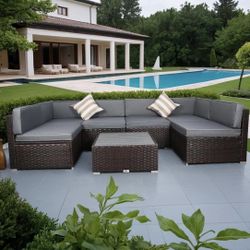 Assembled New 7 Piece Outdoor Patio Furniture Sets with Cushions, Outdoor PE Rattan Wicker Sectional Conversation Patio Couch Sofa Set with Coffee Tab