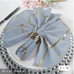 Dusty Blue and Geometric Gold Cloth Dinner Napkins